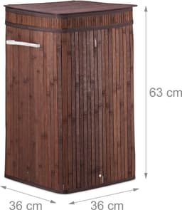 3x wasmand bamboe - wasbox opvouwbaar - 70L - vierkant - 63x36x36 cm - bruin — thumbnail 4