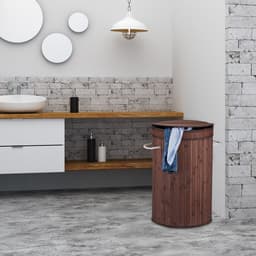 2x wasmand bamboe - ronde wasbox met deksel - 63 x 40 cm - 65 liter - natuur — thumbnail 2
