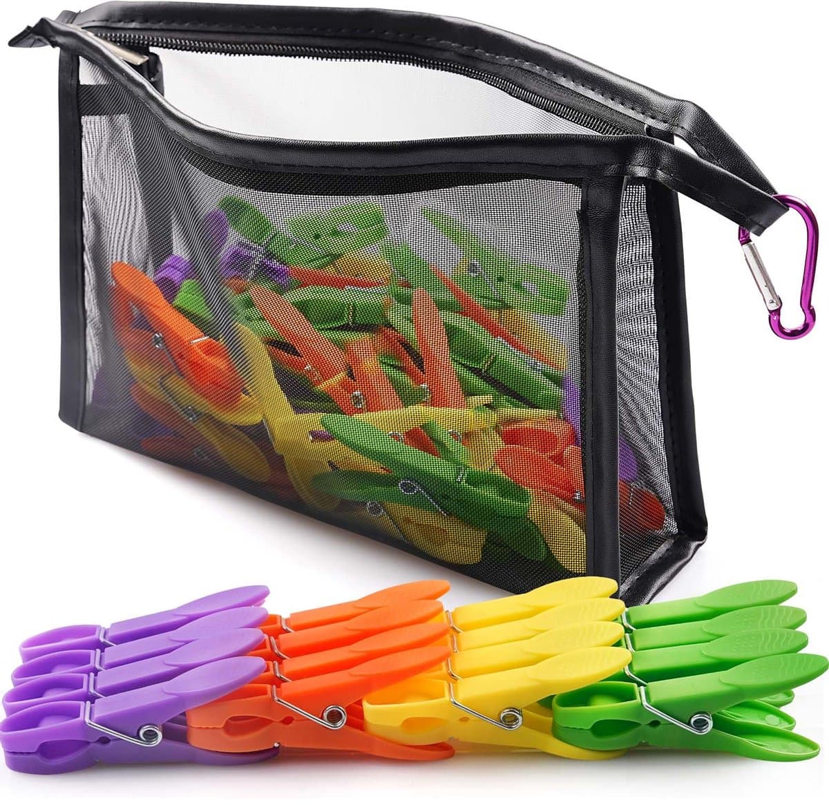 Ibenzoa® Set van 48 kleurrijke wasknijpers met draagbare opbergtas en karabijnhaak — afbeelding 1