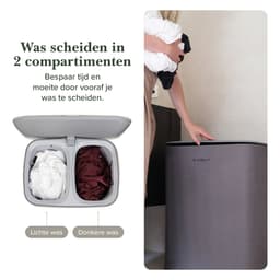 Jubbly® - Wasmand - Wassorteerder - Wasmand met Deksel - Wasmand 2 vakken - Wasmand opvouwbaar - Wasbox - 90 Liter - Grijs - The Splitsmart — thumbnail 3