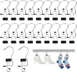Set van 20 stuks antislip roestvrijstalen wasknijpers, 360° draaibare kledinghangerklemmen, washaken voor broeken, schoenen, handdoeken, sokken (zwart) — thumbnail 1
