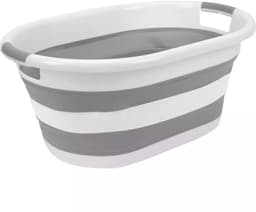 Benson Opvouwbare wasmand - 39 liter - ruimtebesparend - grijs - siliconen handvatten — thumbnail 1