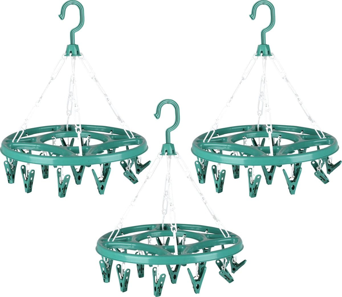 Urban Living Wasgoed droogcarrousel/droogmolen - 3x - 18 clips/knijpers - groen - kunststof - 32 cm — afbeelding 1