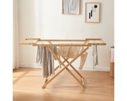 Droogrek Fakala wasrek staand inklapbaar 154x59x82 cm naturel en wit [en.casa] — afbeelding 1
