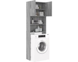 Wasmachine ombouw - Kast - Opbouwmeubel - Verhoger - Wasmachine meubel - Opbergkast - Hout - Grijs Sonoma