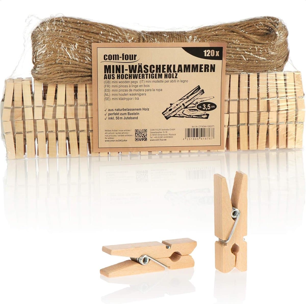 Mini Wasknijpers 120 Stuks met Jute Touw voor Decoratie van Foto's en Collages — afbeelding 1