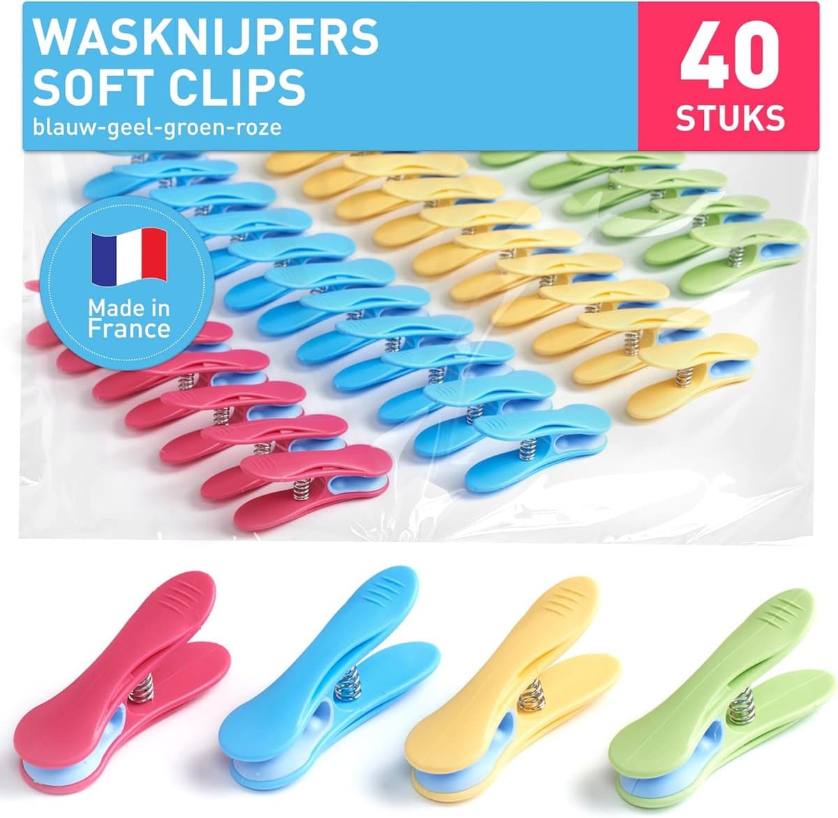Zachte wasknijpers clips 40 stuks in diverse kleuren — afbeelding 1