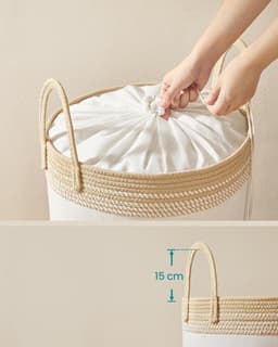 Wasmand 60 L Opbergbak met Deksel Katoenen Touw Handvat Trekkoord voor Kleding Dekens Woonkamer Slaapkamer 41 x 41 x 46 cm Kameelbruin RLH060K01 — thumbnail 3