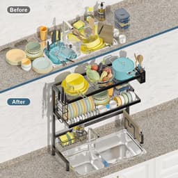 Afdruiprek boven de gootsteen - Multifunctioneel Roestvrij Stalen Keukenorganizer met 3 Niveaus en Keukengerei — thumbnail 4