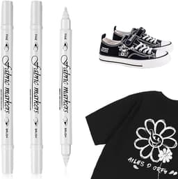 3 stuks witte permanente markeerstiften, witte dubbelzijdige markeerstiften, wit voor stoffen, geschikt voor T-shirts, hoeden, linnen schoenen en linnen tassen — thumbnail 1