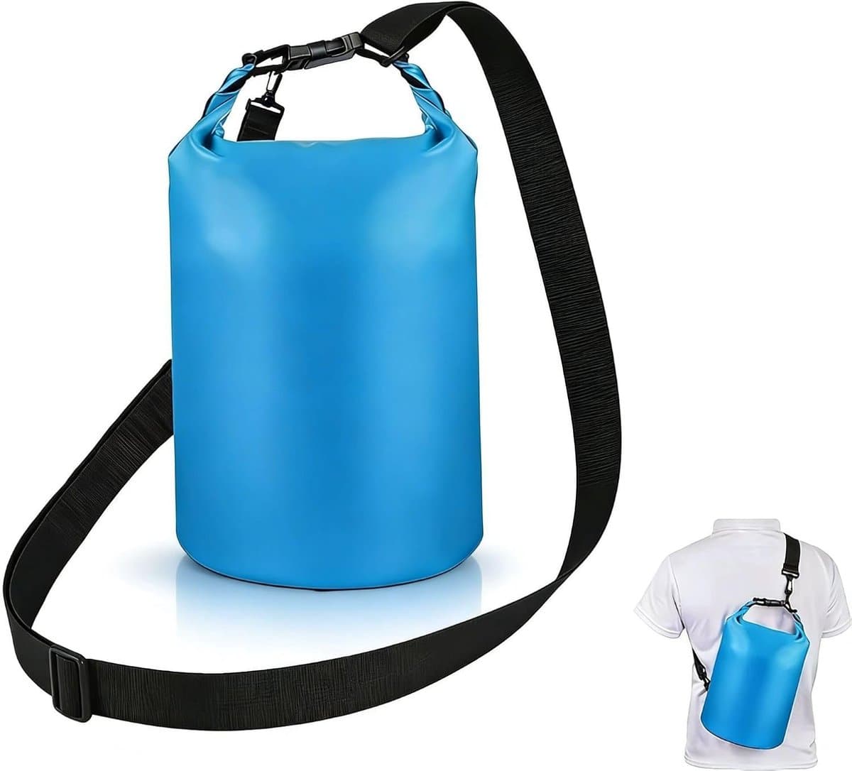 Tas, lichtgewicht, draagbaar, met 1 lange verstelbare schouderbanden, drijvend, voor kajakken, kamperen, raften en wateractiviteiten (blauw) — afbeelding 1