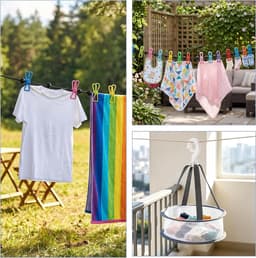 Waslijn met droogmand en rugzak voor buiten en binnen, verstelbaar, voor camping in de open lucht, reizen, vakantie in de open lucht (180-300 cm) — thumbnail 2