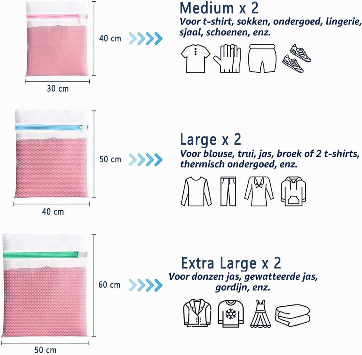 Wasserij Zak - 40 x 50 cm - 6 Stuks Wasnetjes - Scheurbestendig Polyester - Voor Delicate Kleding — afbeelding 1