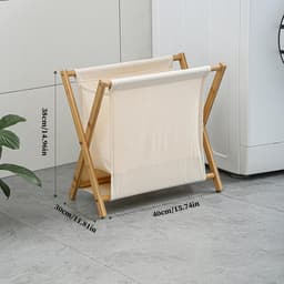 Wasmand Hout - Opvouwbare Mand - Was Opbergen - Verhoogd Bodemontwerp - 40 x 30 x 38 cm - Khaki Wit — thumbnail 4