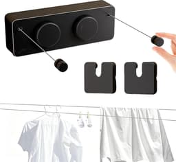 Uittrekbare Waslijn - Wand Waslijn - Was Drogen - Dubbele Lijn - 4.2 Meter - Zwart — thumbnail 1
