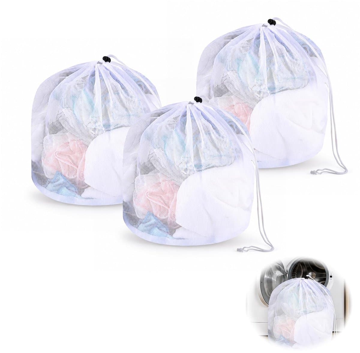 SnelShoppen - 3 Stuks Wasnet voor Wasmachine 40x50 cm - Grote Waszak met Trekkoord - Duurzaam Nylon - Perfect voor Beha, Ondergoed, Sokken, Panty's, K — afbeelding 1