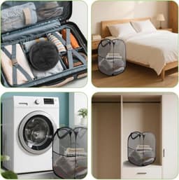 3 stuks pop-up wasmand, 75 l, opvouwbare wasmand van mesh, met handvat | Ademende wasmand, honingraatnet, geschikt voor badkamer, camping — thumbnail 3