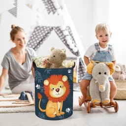 45L Leeuw Inklapbare Kinder Wasmanden voor Slaapkamer Waterdichte Eucalyptus Bladeren Opslag Wasmand met Trekkoord, 36 * 45cm | Opbergdoos voor bestek, wasmand, opvouwbaar, stoffen opbergkubus, speelgoedmand voor kinderen, wasbak, waterdicht — thumbnail 5