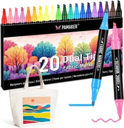 20 textielstiften Dual Tip - wasmachinebestendig en permanent voor T-shirts, stoffen tassen, schoenen en meer - niet giftig, ideaal voor kinderen en volwassenen — thumbnail 1