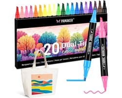 20 textielstiften Dual Tip - wasmachinebestendig en permanent voor T-shirts, stoffen tassen, schoenen en meer - niet giftig, ideaal voor kinderen en volwassenen