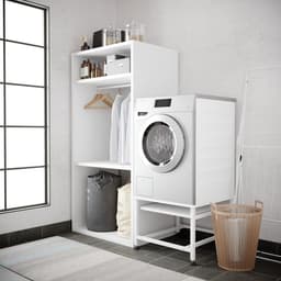 Wasmachine Verhoger - Opbouwmeubel Wasmachine - Ergonomisch Wassen - Uitschuifbaar Plateau - 63 x 63 x 45 cm - Wit — thumbnail 2