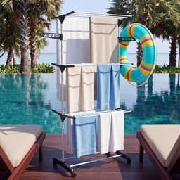Opvouwbaar Wasdroogrek Met 4 Lagen Wielen En Zijstangen - Lichtgewicht Stevig Metaal En Kunststof Gemakkelijk Te Verplaatsen - Wasdroogrek Voor Binnen En Buiten - Zwart — thumbnail 4