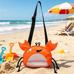 Netzak Krabvormig - Schelpen Tas - Strand Speelgoed - Verstelbare Banden - 18x14x10 cm - Oranje — thumbnail 3