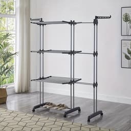 Dailygoods Kledingrek Opvouwbaar droogrek 4-laags met wielen Groot wasrek voor gebruik binnen en buiten — thumbnail 3
