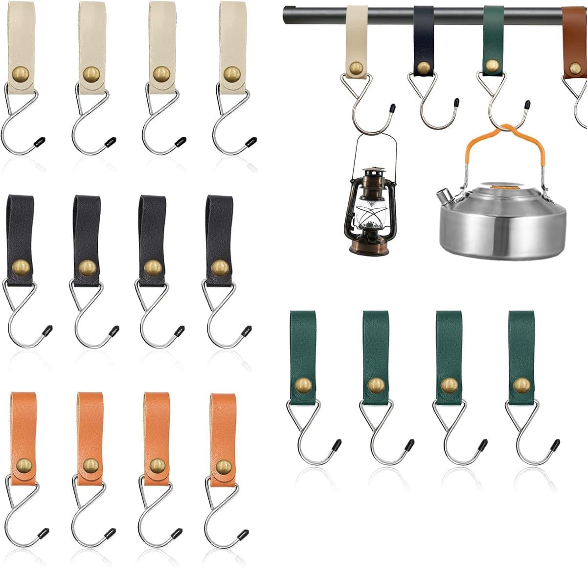 S-haak met leren lus 12 stuks - metaal - multifunctioneel - ideaal voor kleding en camping - ShopVlot — afbeelding 1