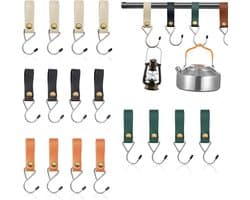 S-haak met leren lus 12 stuks - metaal - multifunctioneel - ideaal voor kleding en camping - ShopVlot