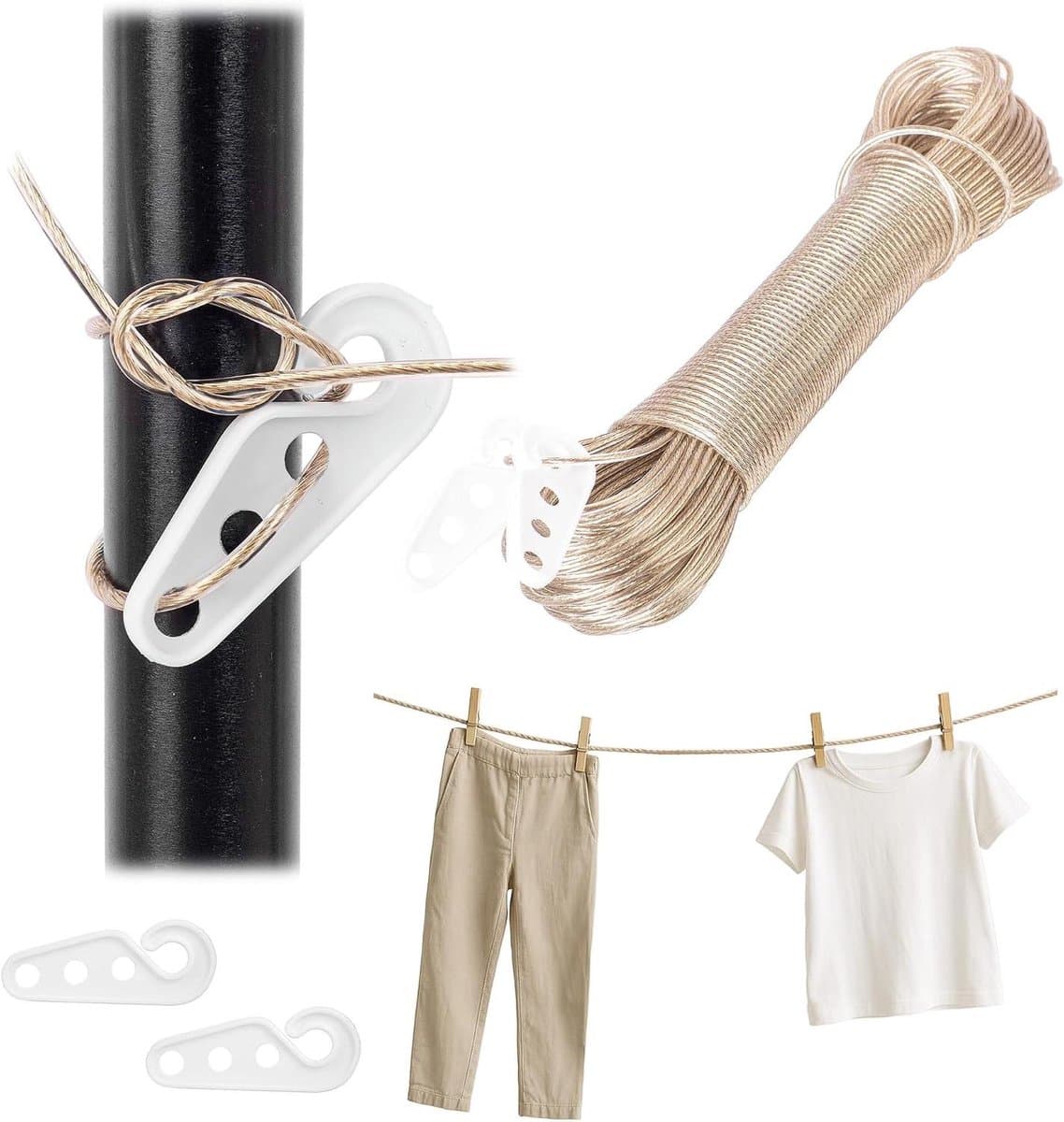 Waslijn met stalen kern - Wastouw droogkoord - Kleding drogen buiten - Extra sterk weerbestendig - 30 meter 2 mm — afbeelding 1