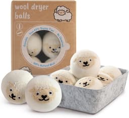 SnelShoppen - Wool Dry Balls - 6 Stuks, 100% Natuurlijk Wol, Snellere Droogtijd, Schattig Dierontwerp, Maakt Was Zacht, Opbergdoos Inclusief, Wit — thumbnail 1