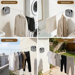 Waslijn, intrekbaar, 4 m, roestvrij staal, intrekbaar, voor binnen en buiten, wanddroogrek, waslijn, wandmontage, voor - ShopVlot — thumbnail 2