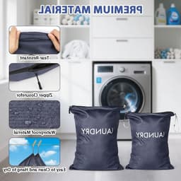 Vouwbare Waterdichte Waszakken voor Vuile Kleding, 2 Stuks, Ideaal voor Sport en Reizen, Met Rits en Ruimte voor Bikinis en Fitnesskleding - Donkerblauw — thumbnail 4