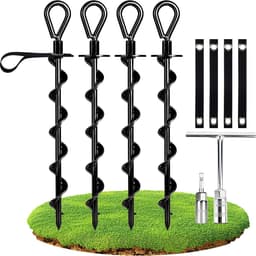 SnelShoppen - Sterke Heavy Duty Grondanker Set van 4, Volledige Schroef Grondankers met Verstelbare Riemen voor Tuin, Camping en Feesten — thumbnail 1