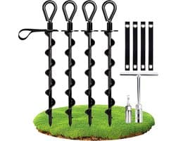 SnelShoppen - Sterke Heavy Duty Grondanker Set van 4, Volledige Schroef Grondankers met Verstelbare Riemen voor Tuin, Camping en Feesten