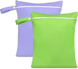 2 Stuks Wet Bags, Waterdicht Waszak met Handvat & Rits, Herbruikbare Stoffen Luier Natte Zak, Natte Dry Bag voor Natte Zwemkleding, Sportschool, Strand(Groen & Paars) — thumbnail 1