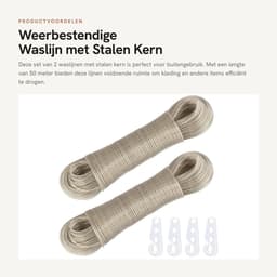 Dailygoods- Waslijn 50 m - Waslijn met stalen kern 3 mm - Weerbestendig - Extra sterke waslijn - Ideaal voor tuin/camping - Duurzaam en flexibel - Waskoord — thumbnail 5