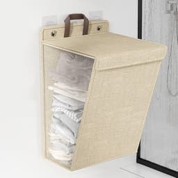 Dailygoods- Wasmand met deksel - Wasmand 3 vakken - Opbergmand - Opbergmand met deksel - Opbergmanden - Vouwbaar design — thumbnail 2