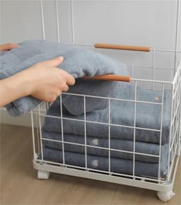 Wasmand met Wielen - Kledingmand Dubbel - Kleding Sorteren - Verwijderbare Manden - 40.5x29x94.5cm - Wit — thumbnail 2