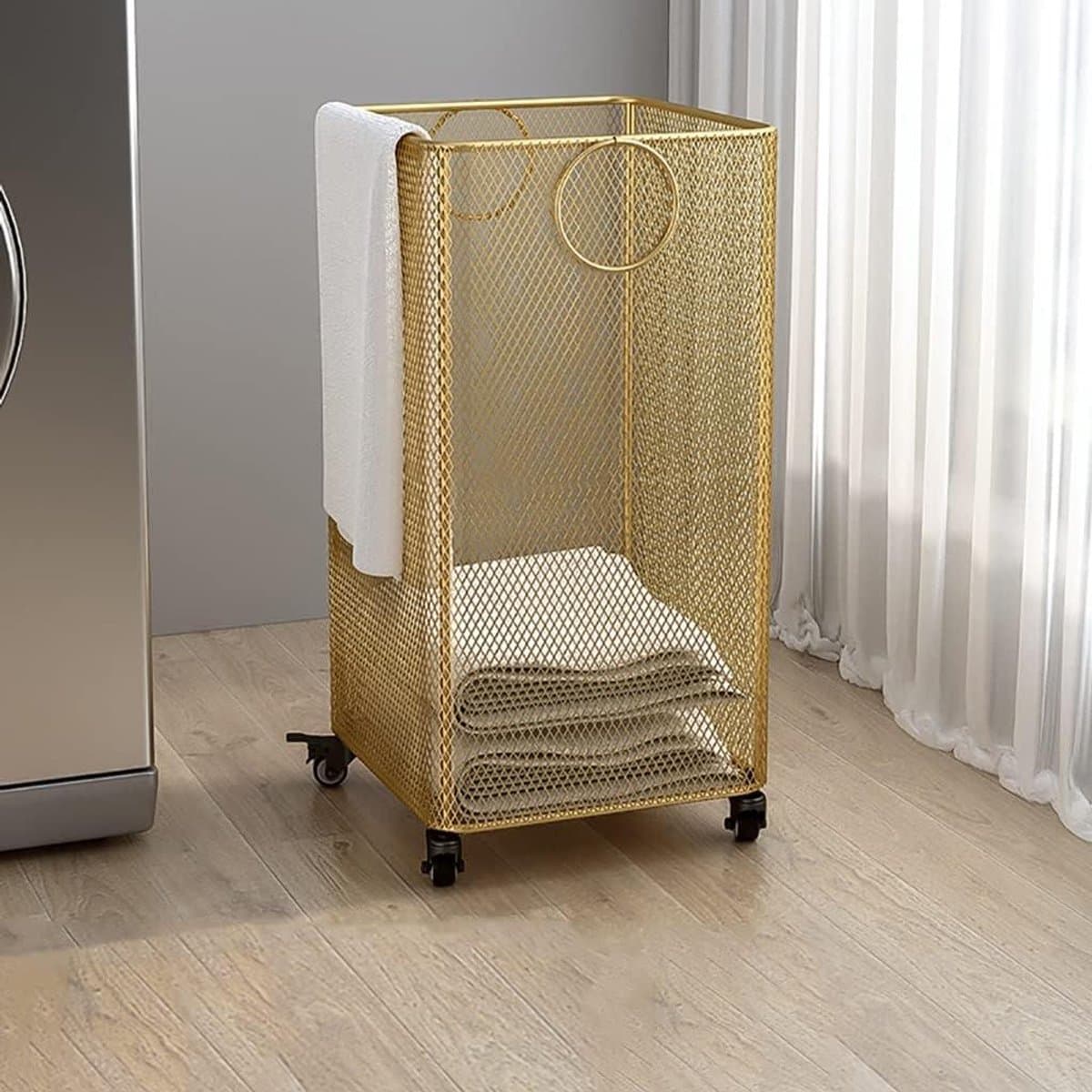 Wasmand op wielen - Kledingwagen mand - Was sorteren - Holle maasconstructie - 45L tot 50L - Goud — afbeelding 1
