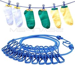 Elastische Kledinglijn - Draagbare Waslijn - Reizen en Outdoor - Met 12 Knijpers - Tot 380 cm - Blauw — thumbnail 1