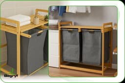BEGRYF - Wassorteerder - bamboe - 2 vakken - grijs - 70x35x68 cm — thumbnail 2