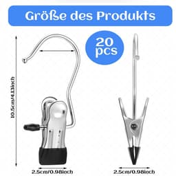 Dailygoods- Kleerhanger 20 stuks - Antislip Kledinghanger - Draagbare Wasknijpers - Roestvrij Staal - 360° Draaibare Haak - Verstelbare Rubberen Clip — thumbnail 3