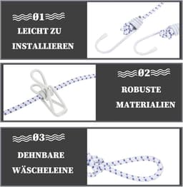 Draagbare Waslijn - Kledinglijn Clips - Reizen Kamperen - Verstelbaar Elastisch - Tot 4 Meter - Wit — thumbnail 5