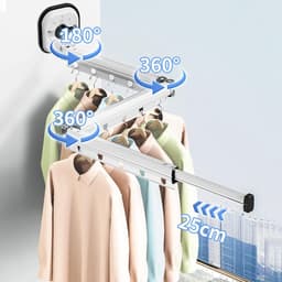 Dailygoods- Droogrek intrekbaar - Kledingrek met zuignap - Opvouwbare kledingstang - Handdoekhouder - Voor balkon/badkamer - Melkwit 3-weg — thumbnail 4