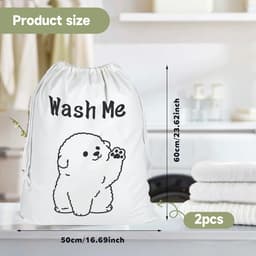 Dailygoods- Waszak 50 x 60 cm - Waszakken 2 stuks - Waszak met hondenontwerp - Opbergzakken voor wasgoed - Katoenen waszakken - Duurzaam en robuust - Wasmand — thumbnail 4