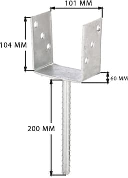 U-vormig paalanker met betonanker, geribbeld staal, 101 mm breed, CE-gecertificeerd, thermisch verzinkt staal voor inbedding in beton, U-profielstaal, grondanker, balkschoen, U-hoekbeugel, U-staal — thumbnail 3