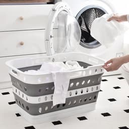 Wasmand Opvouwbaar - Kledingmand Poten - Was Sorteren - Ergonomische Hoogte - 60H cm - Wit — thumbnail 3