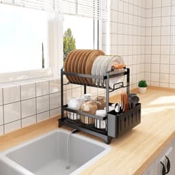 Afdruiprek – Droogrek – Serviesrek – Bestekrek – Keukenrek – 2-Laags RVS – Compact Zwart Design 36x26x37 cm — thumbnail 3